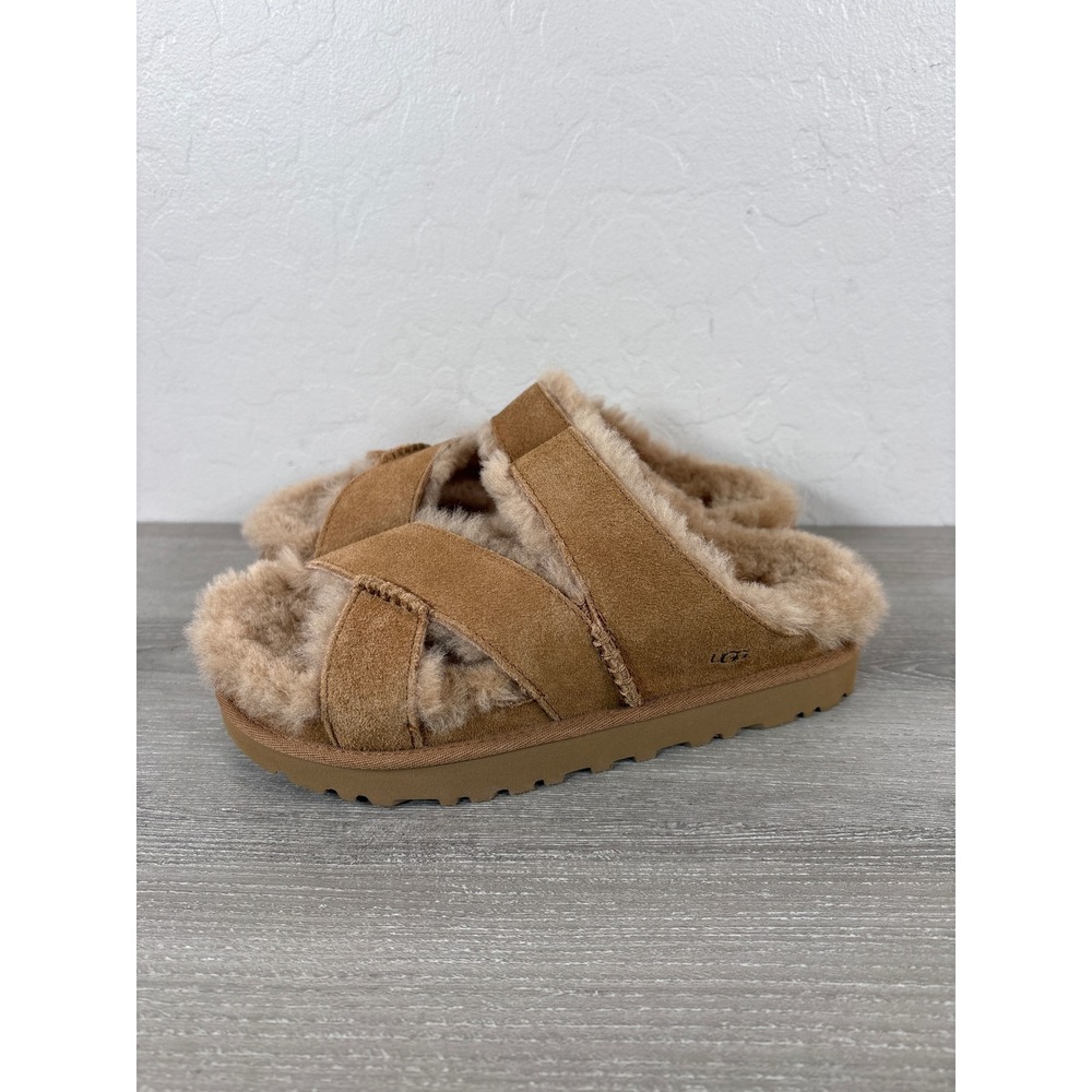 UGG Women's Greenport Cross Strap Slides Slippers Size US 7 CHESTNUT